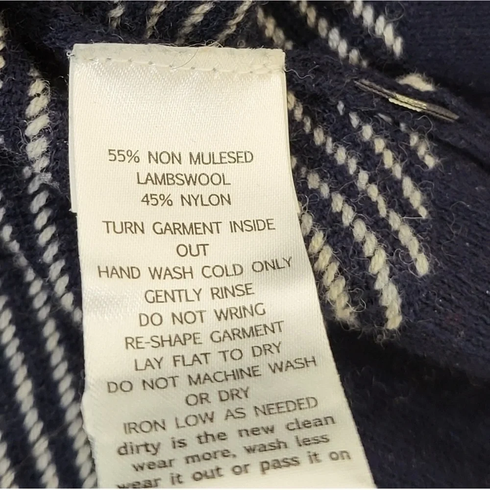 Toad & Co Men’s Lambswool Nylon  Strahlhorn Crew Navy Striped Sweater Large